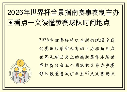 2026年世界杯全景指南赛事赛制主办国看点一文读懂参赛球队时间地点 2026年世界杯全景指南赛事赛制主办国看点一文读懂参赛球队时间地点
